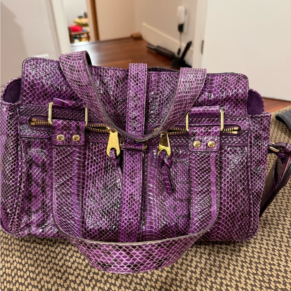 Mulberry Purple Snakeskin Satchel